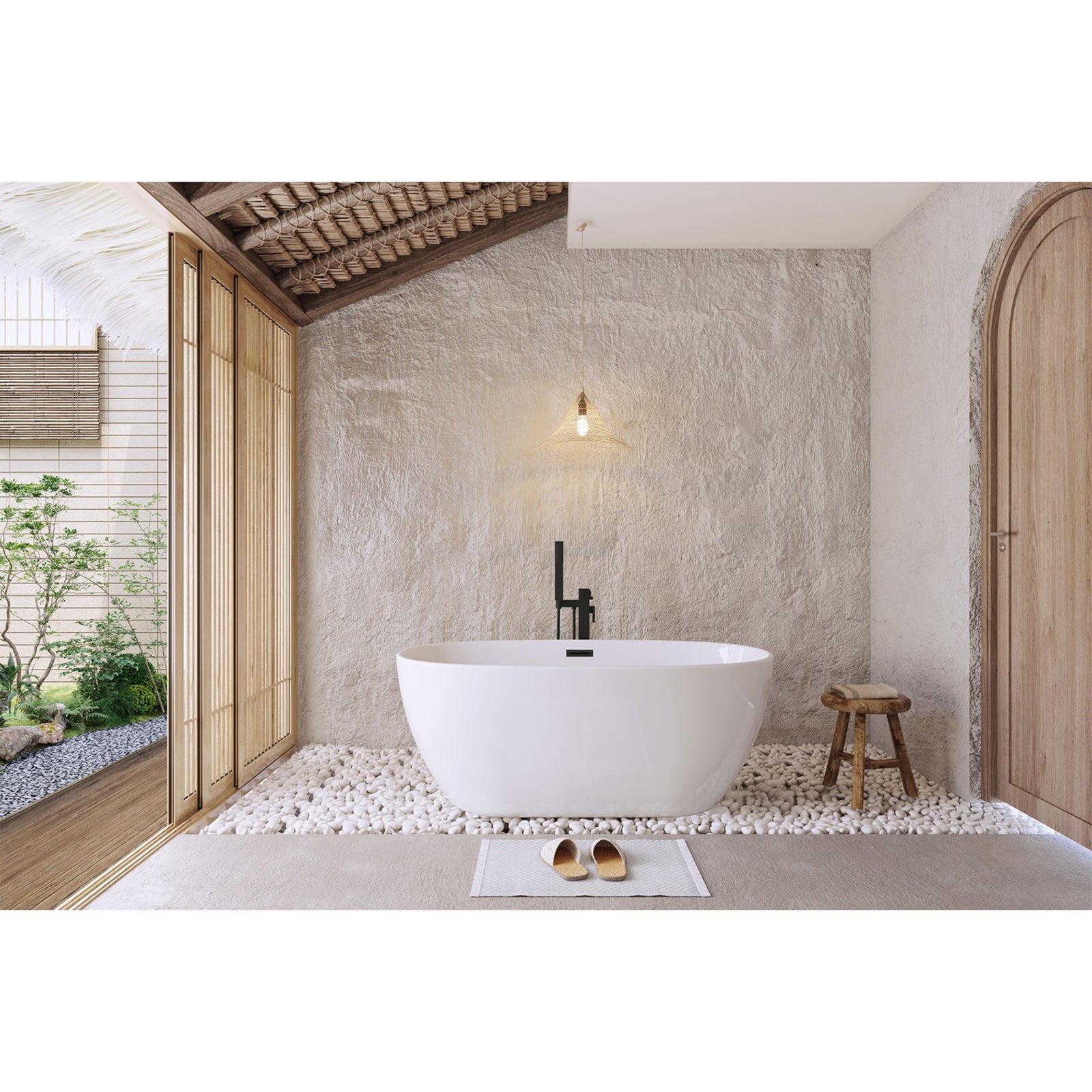 59 Inch Soaking Bathtub In Glossy White With Matte Black Trim - View 2 - Joshua Marshal