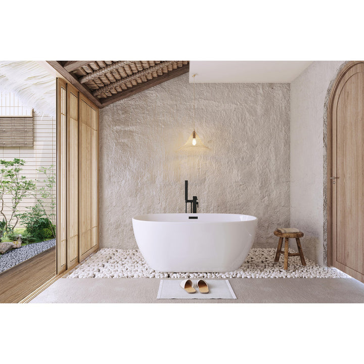 59 Inch Soaking Bathtub In Glossy White With Matte Black Trim - View 2 - Joshua Marshal