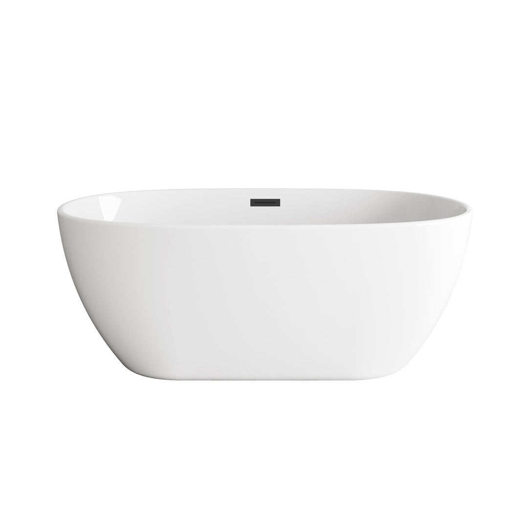 59 Inch Soaking Bathtub In Glossy White With Matte Black Trim - View 3 - Joshua Marshal