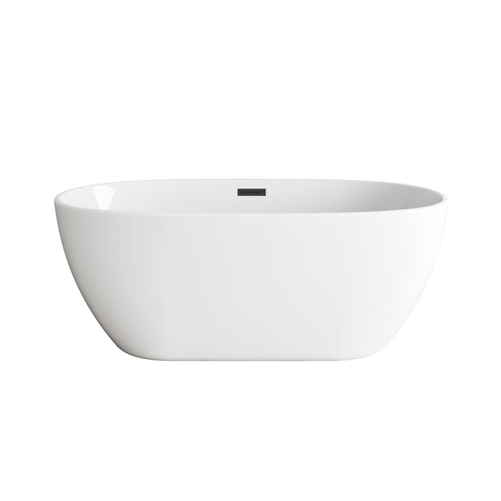 59 Inch Soaking Bathtub In Glossy White With Matte Black Trim - View 3 - Joshua Marshal