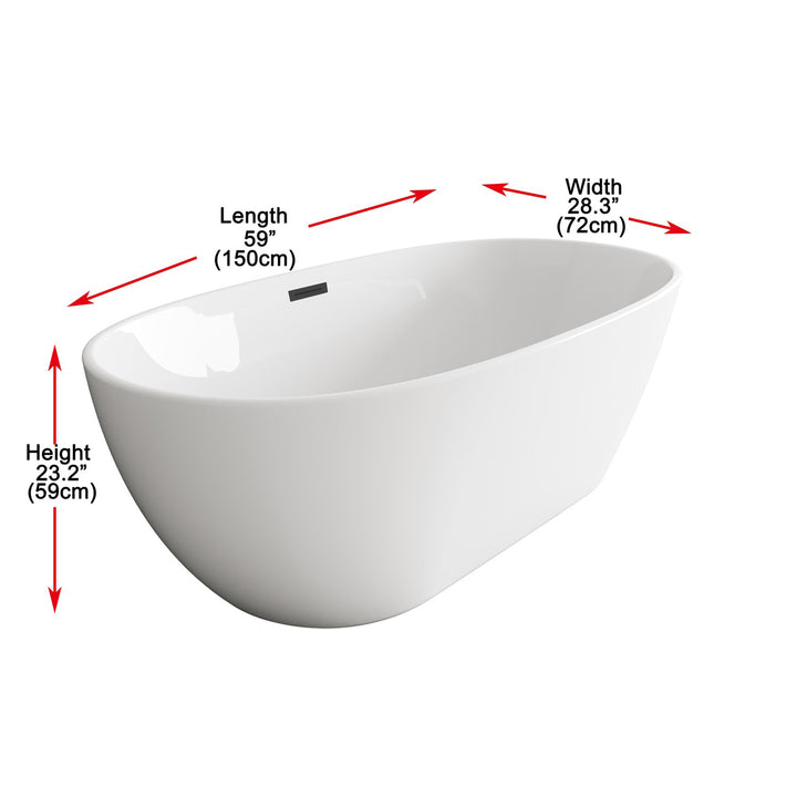 59 Inch Soaking Bathtub In Glossy White With Matte Black Trim - View 5 - Joshua Marshal
