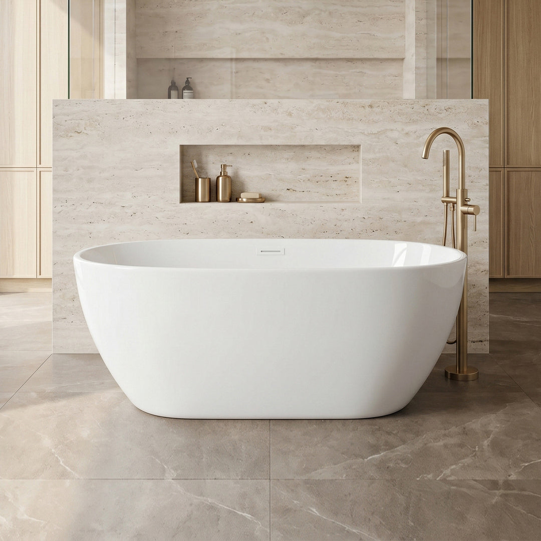 59 Inch Soaking Bathtub In Glossy White With Polished White Trim Glossy White Finish - KITCHEN & BATH by Joshua Marshal