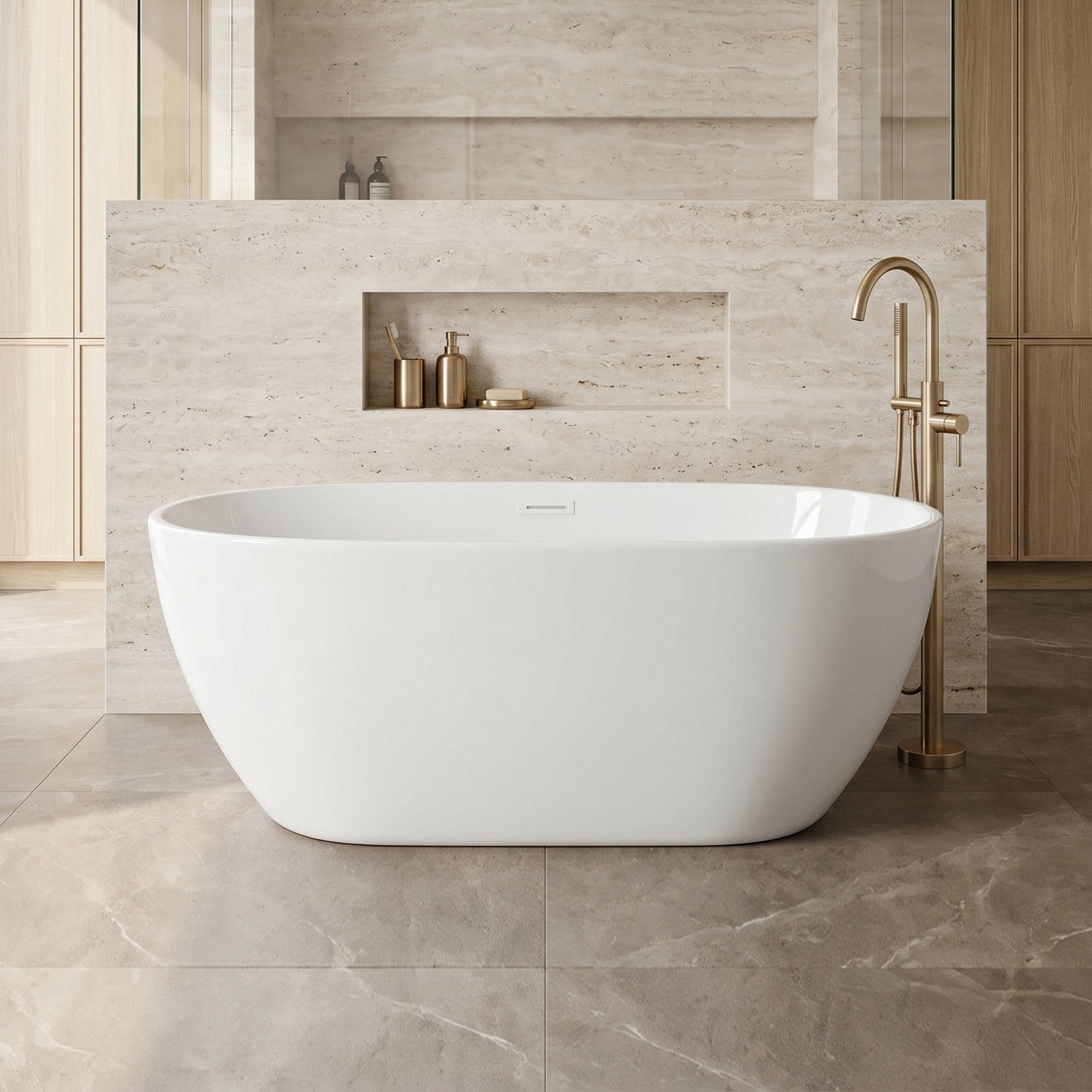 59 Inch Soaking Bathtub In Glossy White With Polished White Trim Glossy White Finish - KITCHEN & BATH by Joshua Marshal