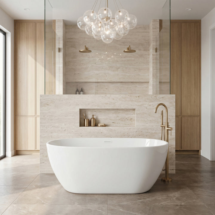 59 Inch Soaking Bathtub In Glossy White With Polished White Trim - View 2 - Joshua Marshal