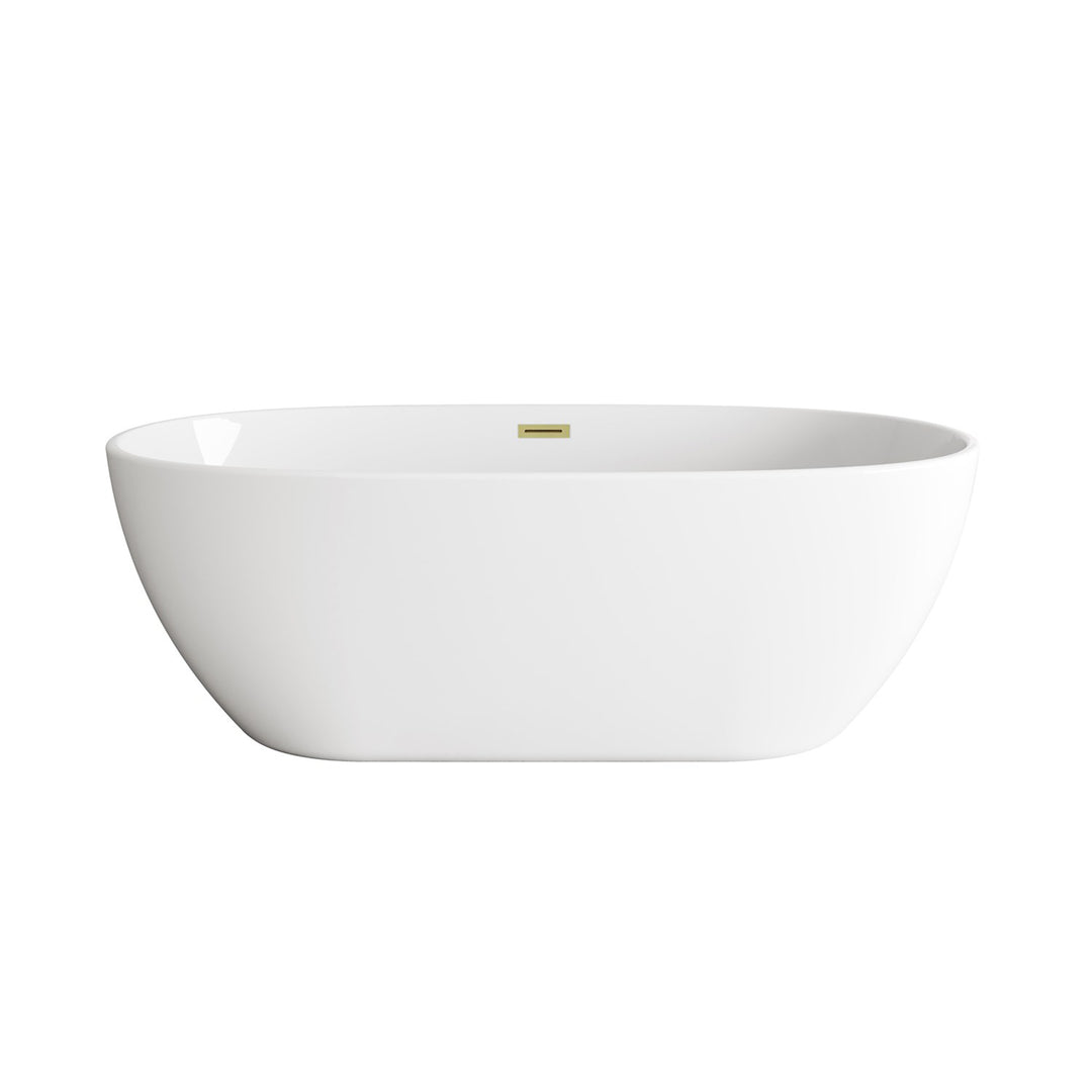 67 Inch Soaking Bathtub In Glossy White With Brushed Gold Trim - View 3 - Joshua Marshal