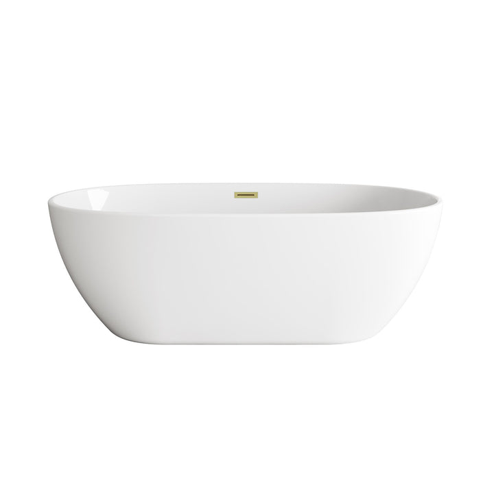 67 Inch Soaking Bathtub In Glossy White With Brushed Gold Trim - View 3 - Joshua Marshal