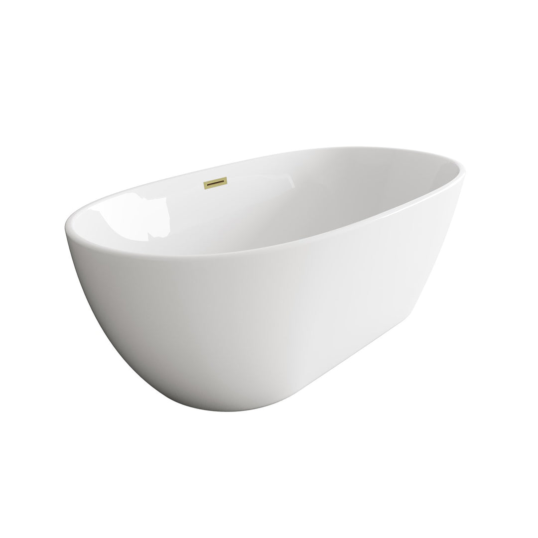 67 Inch Soaking Bathtub In Glossy White With Brushed Gold Trim - View 4 - Joshua Marshal