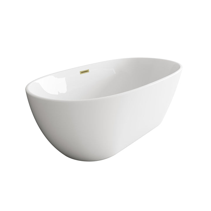 67 Inch Soaking Bathtub In Glossy White With Brushed Gold Trim - View 4 - Joshua Marshal