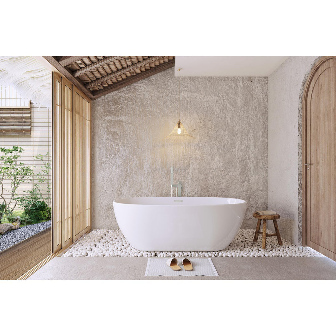 67 Inch Soaking Bathtub In Glossy White With Brushed Nickel Trim - View 2 - Joshua Marshal