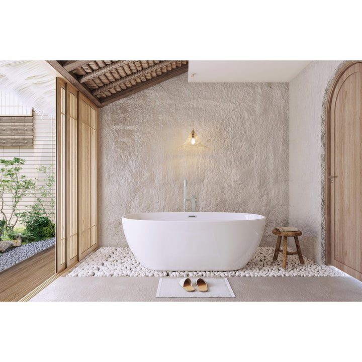 67 Inch Soaking Bathtub In Glossy White With Brushed Nickel Trim - View 2 - Joshua Marshal