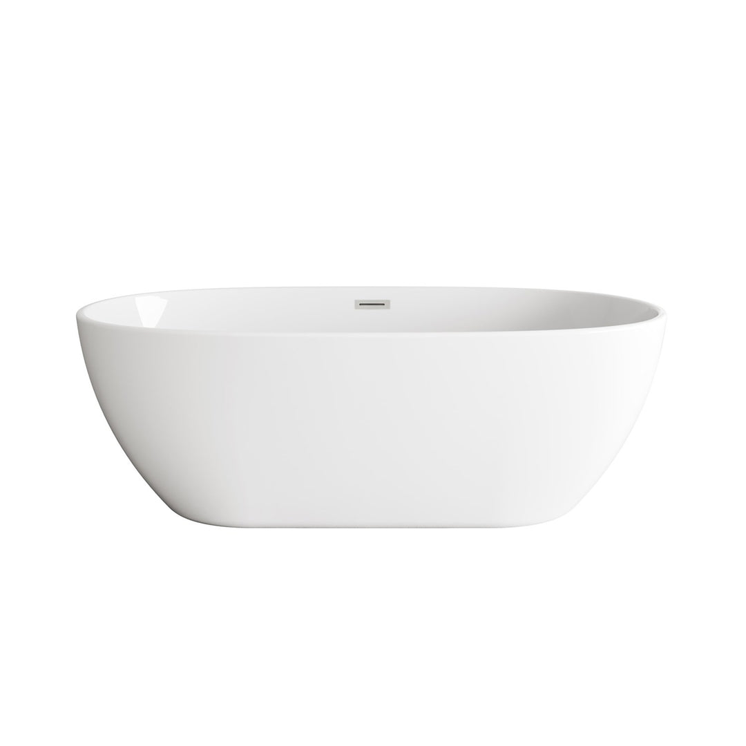 67 Inch Soaking Bathtub In Glossy White With Brushed Nickel Trim - View 3 - Joshua Marshal