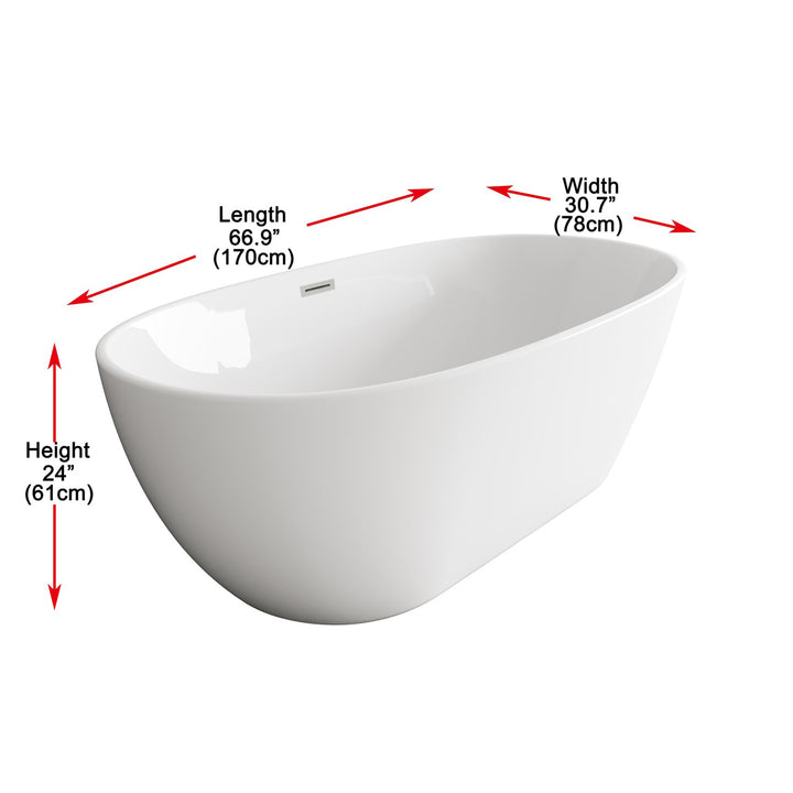 67 Inch Soaking Bathtub In Glossy White With Brushed Nickel Trim - View 5 - Joshua Marshal