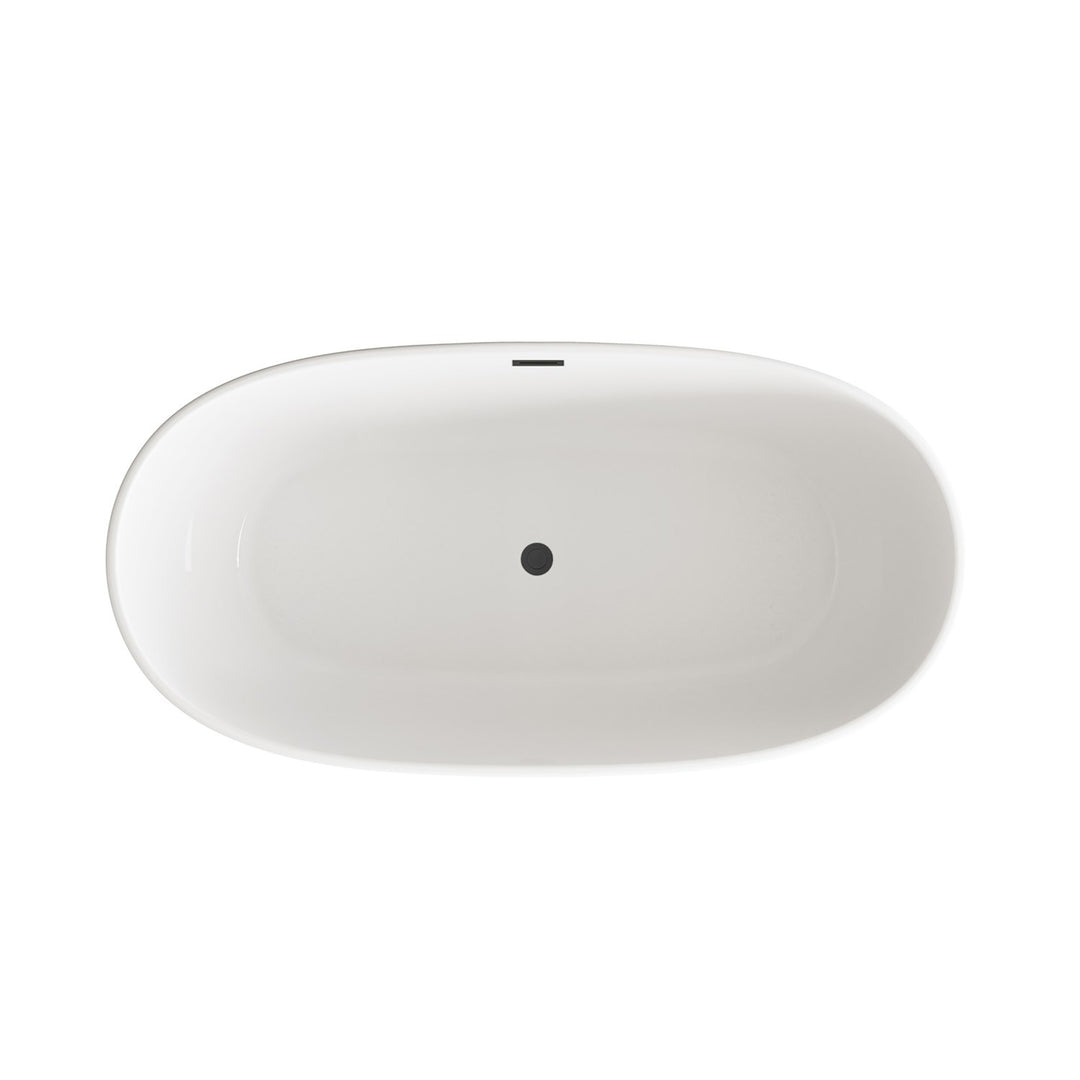 67 Inch Soaking Bathtub In Glossy White With Matte Black Trim - View 5 - Joshua Marshal
