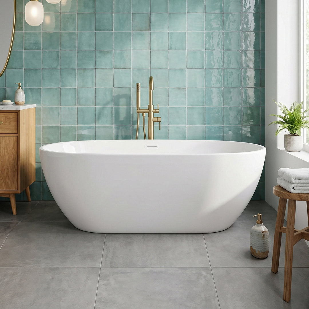 67 Inch Soaking Bathtub In Glossy White With Polished White Trim Glossy White Finish - KITCHEN & BATH by Joshua Marshal