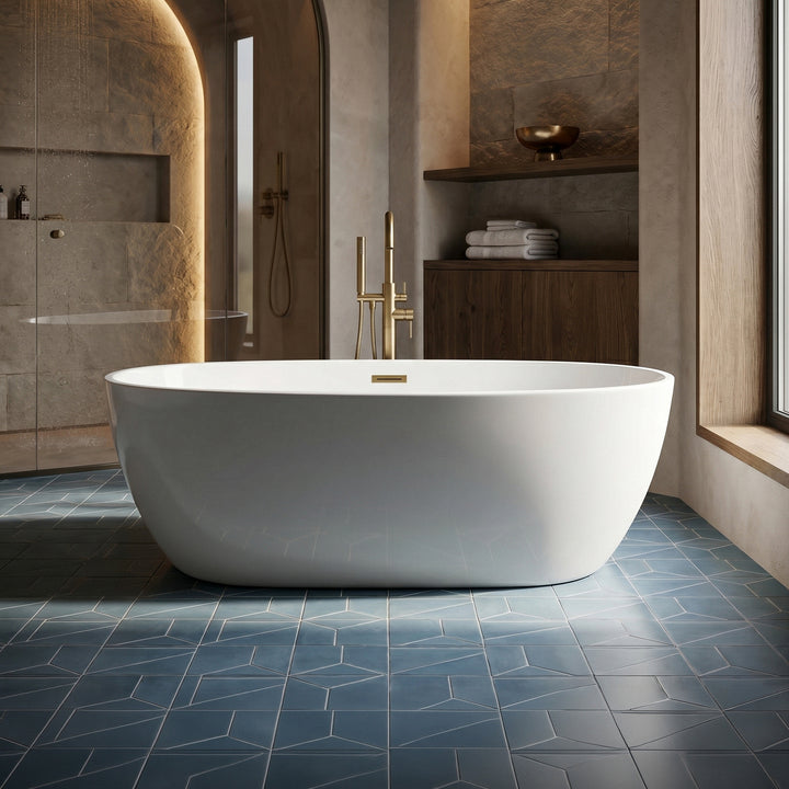 77 Inch Soaking Bathtub In Glossy White With Brushed Gold Trim Glossy White Finish - KITCHEN & BATH by Joshua Marshal