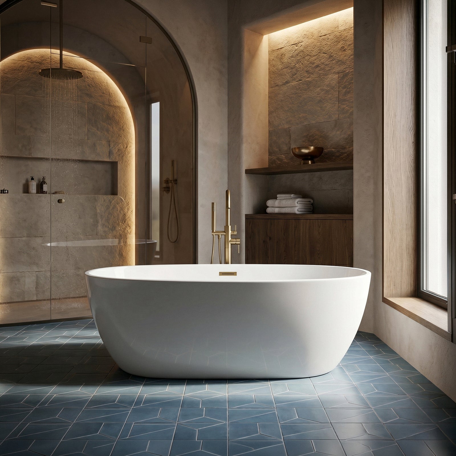 77 Inch Soaking Bathtub In Glossy White With Brushed Gold Trim - View 2 - Joshua Marshal