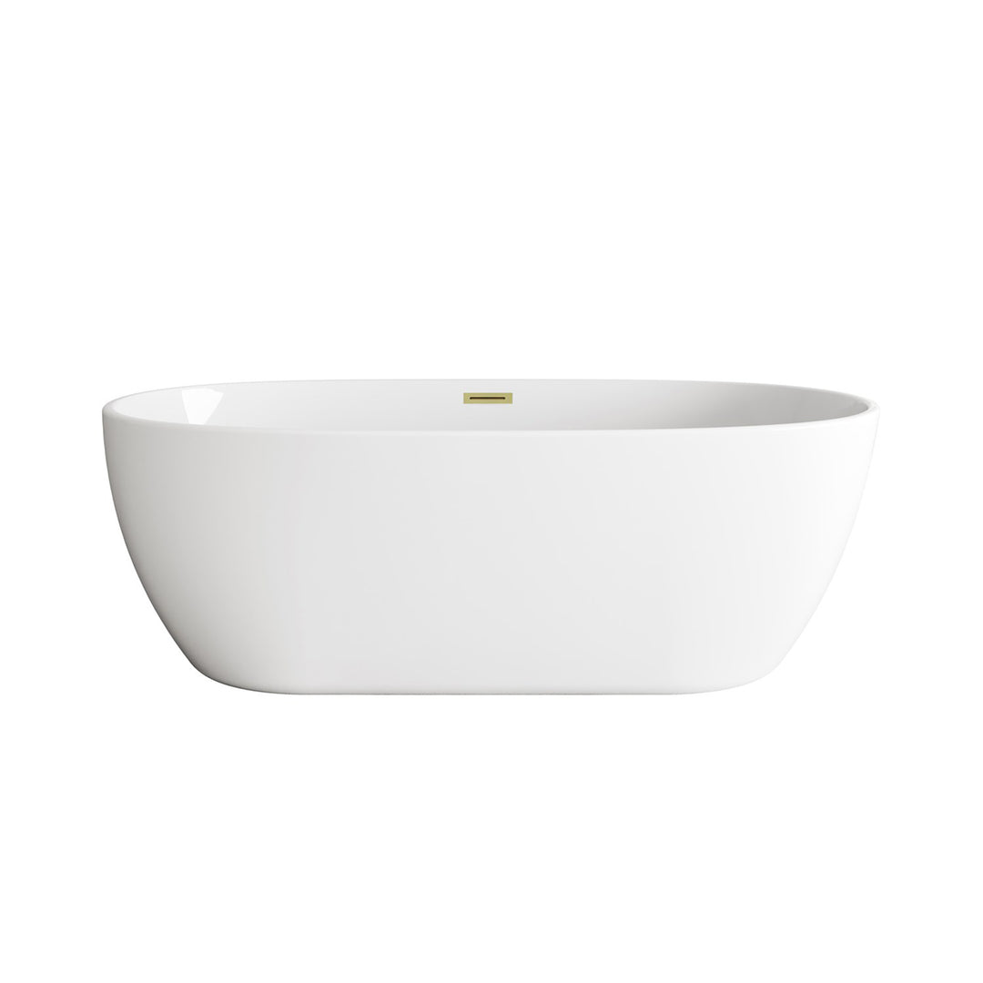 77 Inch Soaking Bathtub In Glossy White With Brushed Gold Trim - View 3 - Joshua Marshal