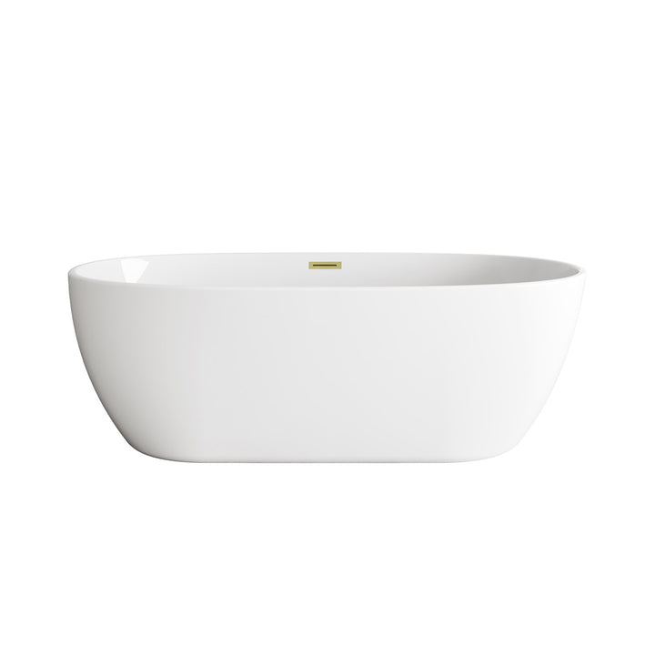 77 Inch Soaking Bathtub In Glossy White With Brushed Gold Trim - View 3 - Joshua Marshal
