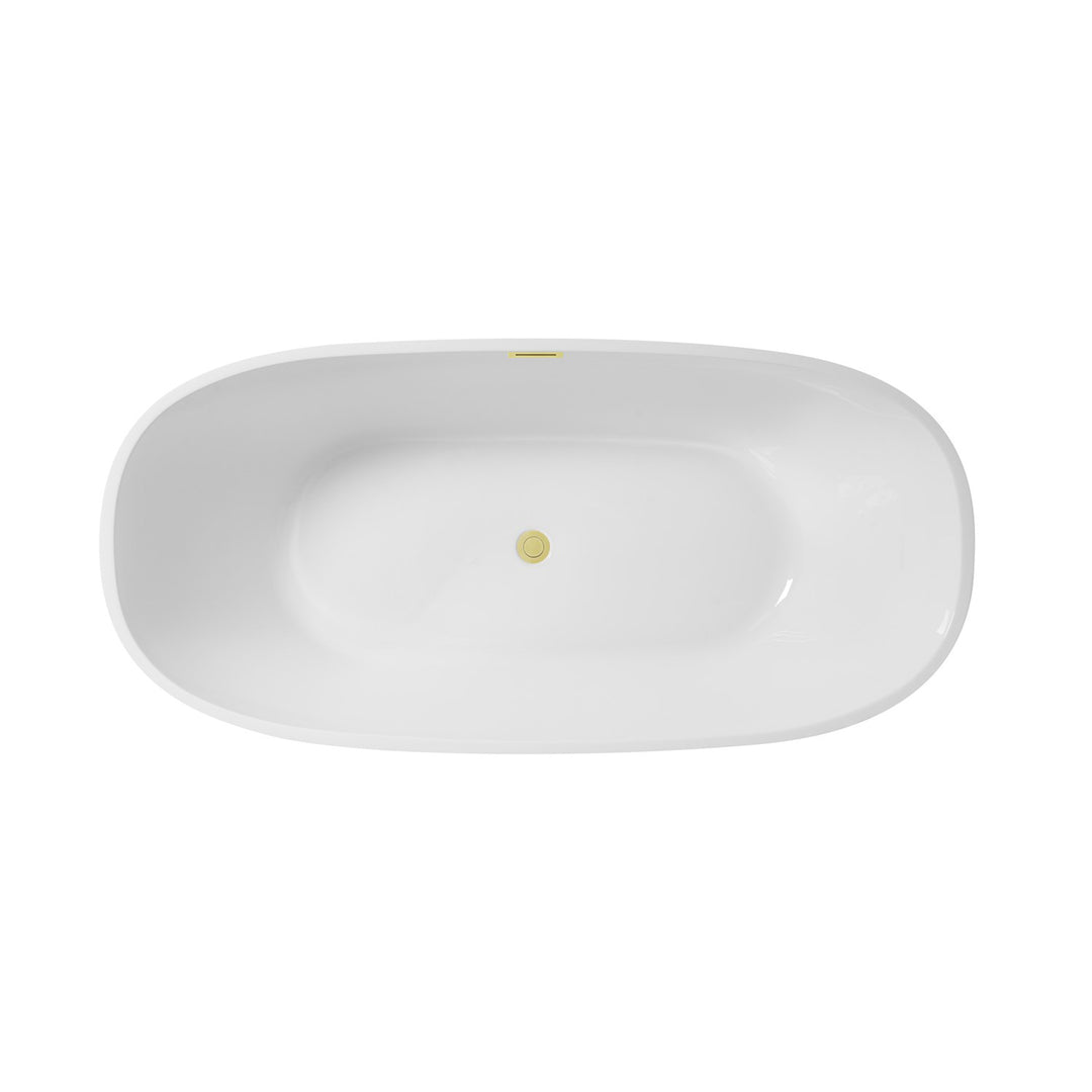 77 Inch Soaking Bathtub In Glossy White With Brushed Gold Trim - View 4 - Joshua Marshal