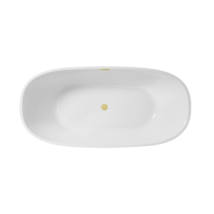 77 Inch Soaking Bathtub In Glossy White With Brushed Gold Trim - View 4 - Joshua Marshal