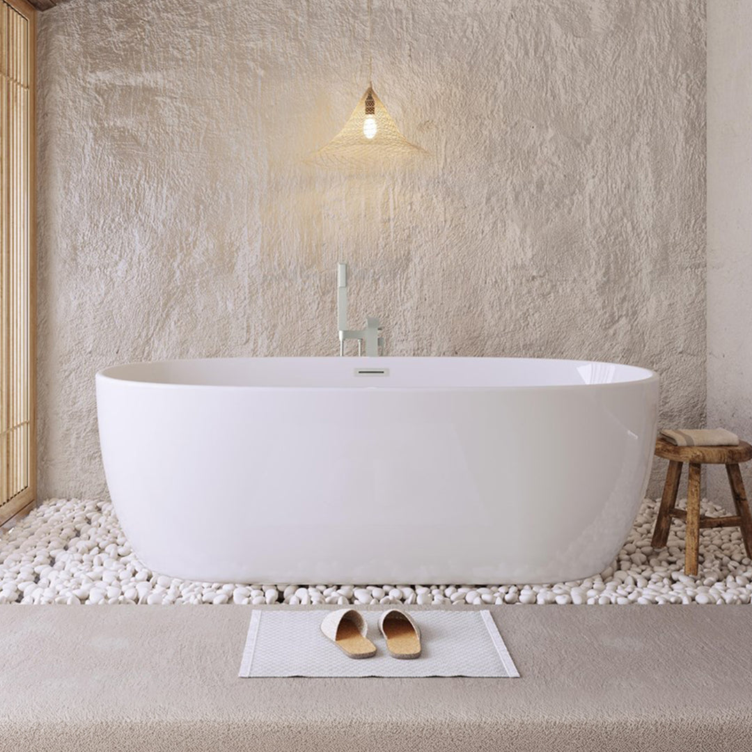 77 Inch Soaking Bathtub In Glossy White With Brushed Nickel Trim Glossy White Finish - KITCHEN & BATH by Joshua Marshal