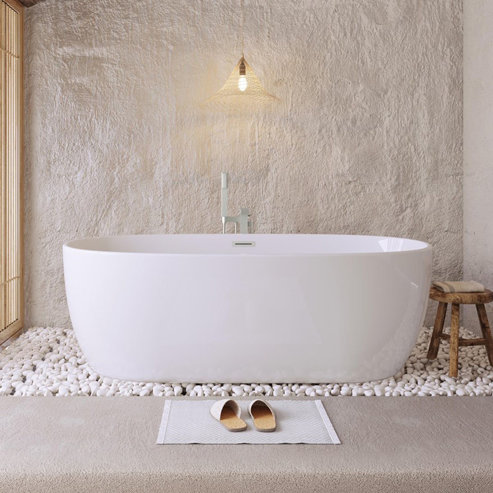 77 Inch Soaking Bathtub In Glossy White With Brushed Nickel Trim Glossy White Finish - KITCHEN & BATH by Joshua Marshal