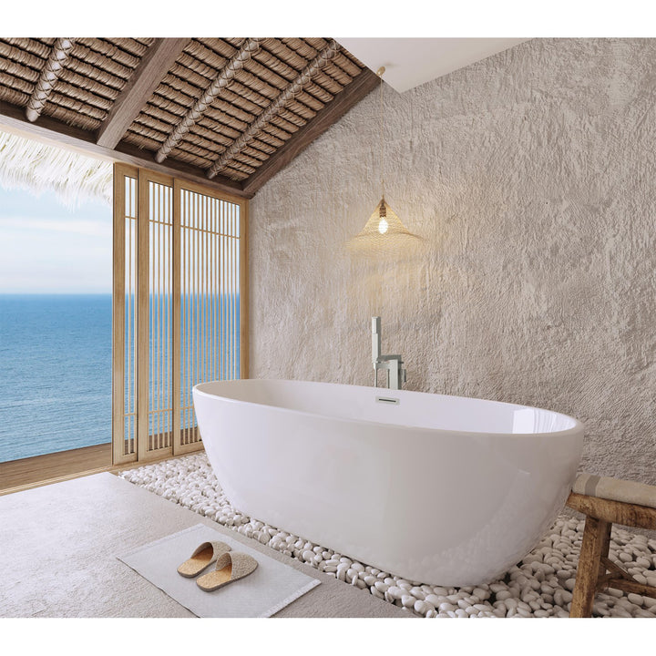 77 Inch Soaking Bathtub In Glossy White With Brushed Nickel Trim - View 2 - Joshua Marshal
