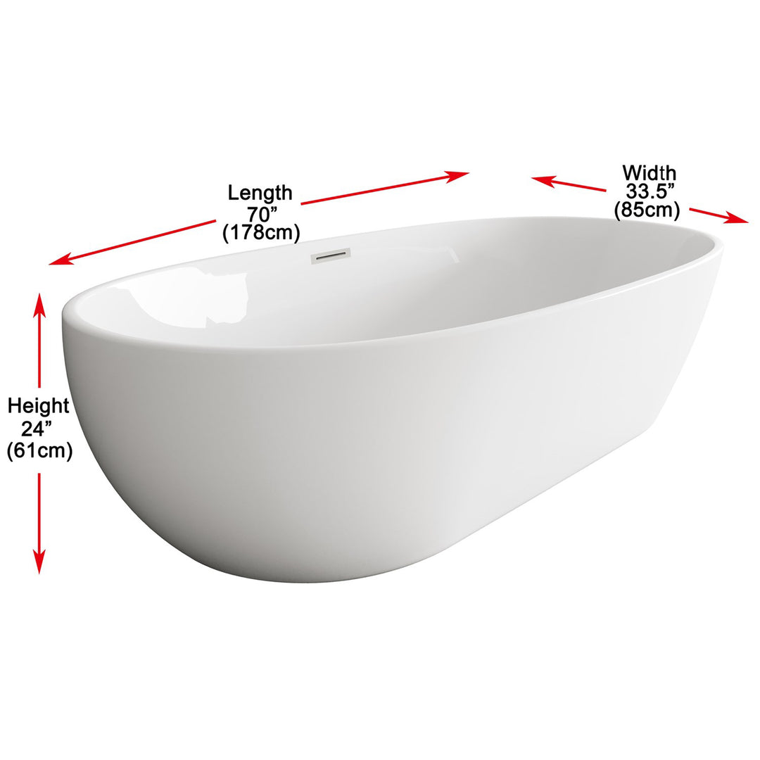 77 Inch Soaking Bathtub In Glossy White With Brushed Nickel Trim - View 6 - Joshua Marshal