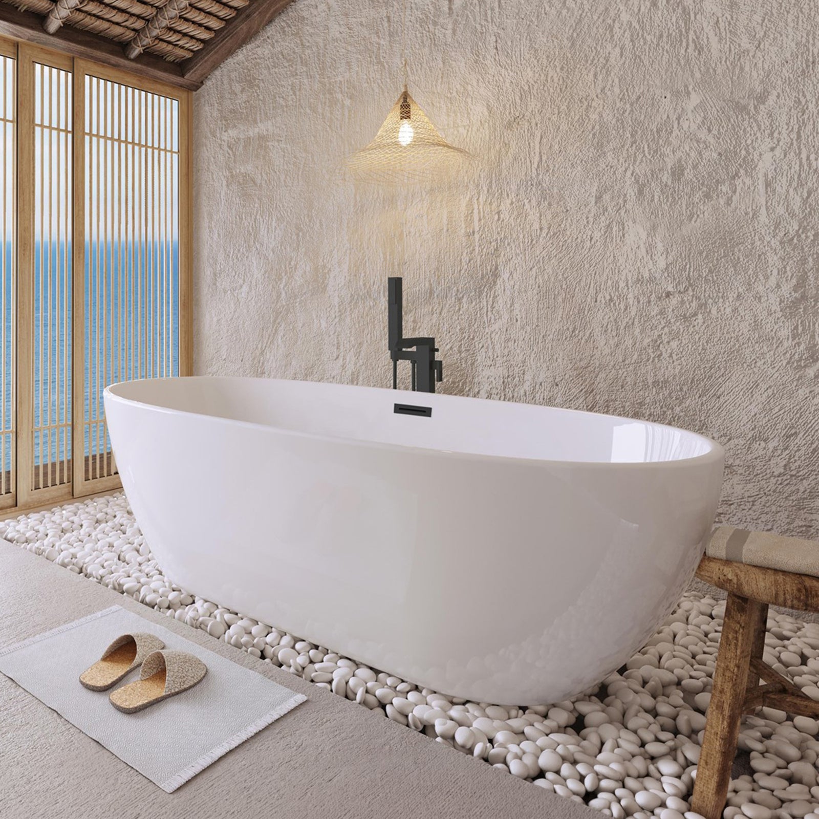 77 Inch Soaking Bathtub In Glossy White With Matte Black Trim Glossy White Finish - KITCHEN & BATH by Joshua Marshal
