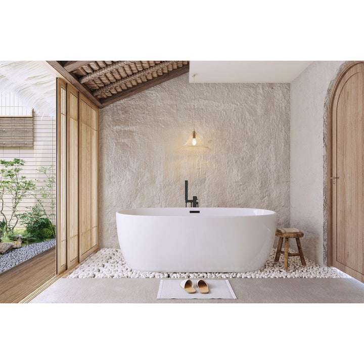 77 Inch Soaking Bathtub In Glossy White With Matte Black Trim - View 2 - Joshua Marshal