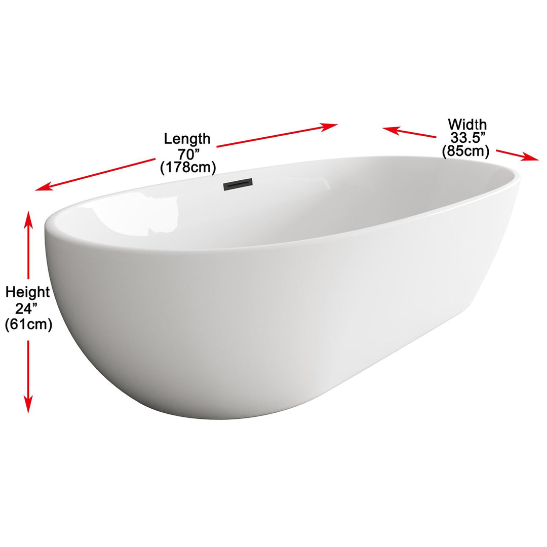 77 Inch Soaking Bathtub In Glossy White With Matte Black Trim - View 5 - Joshua Marshal