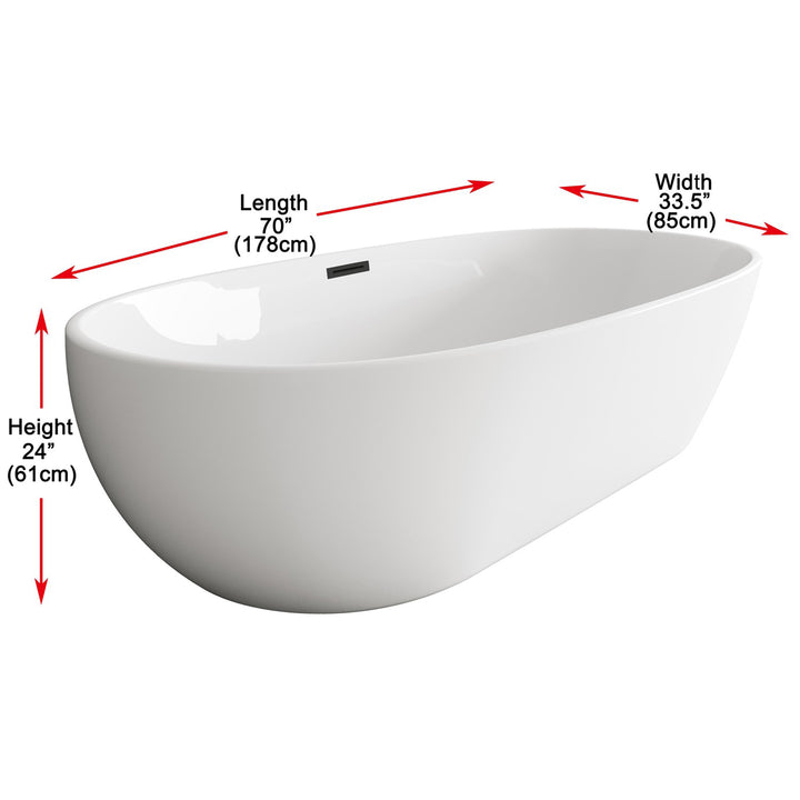 77 Inch Soaking Bathtub In Glossy White With Matte Black Trim - View 5 - Joshua Marshal