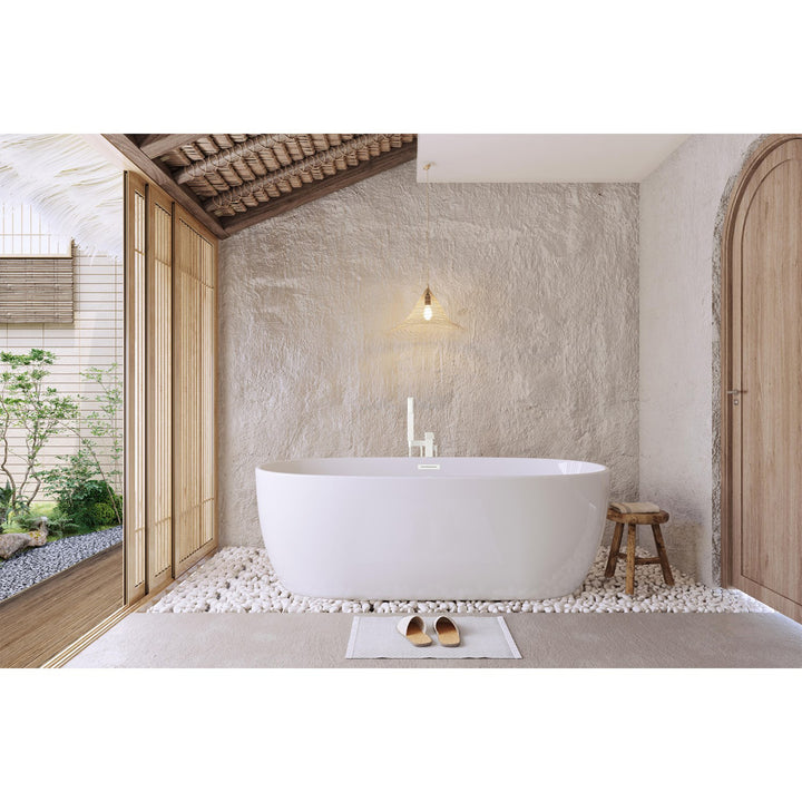 77 Inch Soaking Bathtub In Glossy White With Polished White Trim - View 2 - Joshua Marshal