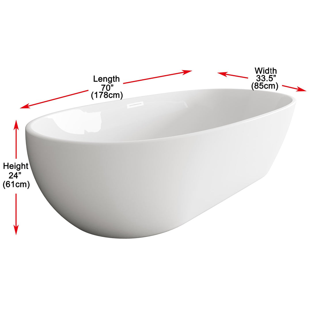 77 Inch Soaking Bathtub In Glossy White With Polished White Trim - View 6 - Joshua Marshal