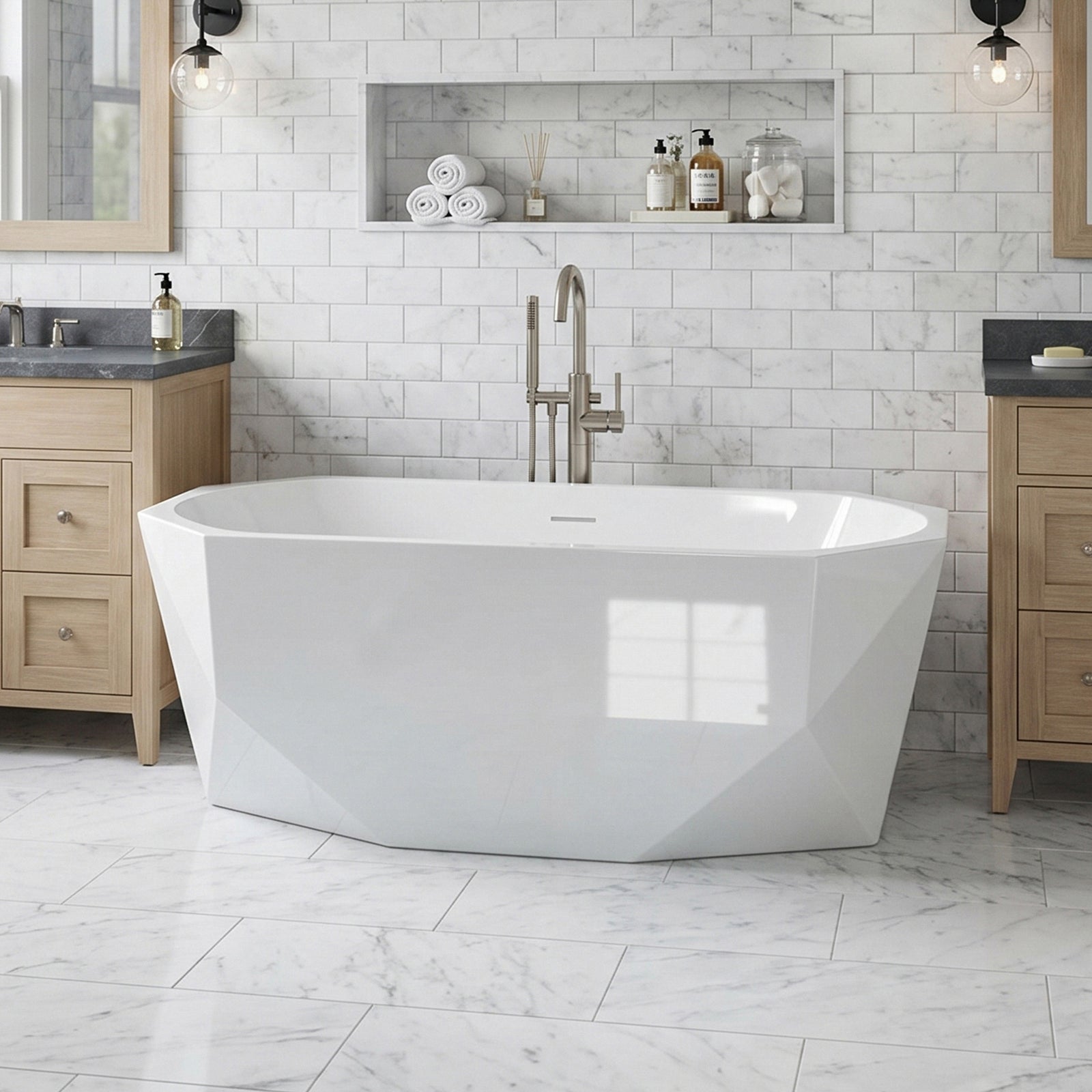 59 Inch Soaking Diamond Style Bathtub In Glossy White Glossy White Finish - KITCHEN & BATH by Joshua Marshal