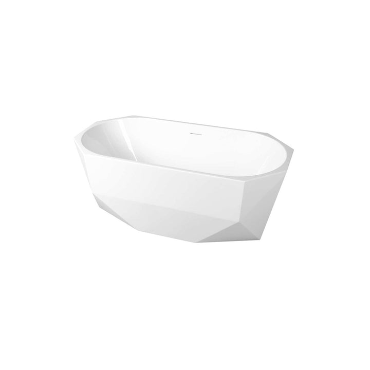 59 Inch Soaking Diamond Style Bathtub In Glossy White - View 4 - Joshua Marshal