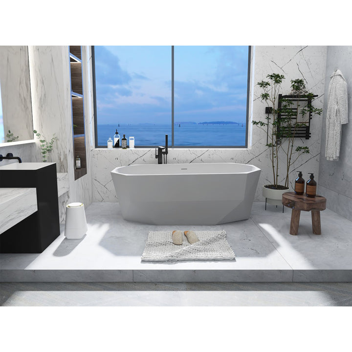 67 Inch Soaking Diamond Style Bathtub In Glossy White - View 2 - Joshua Marshal