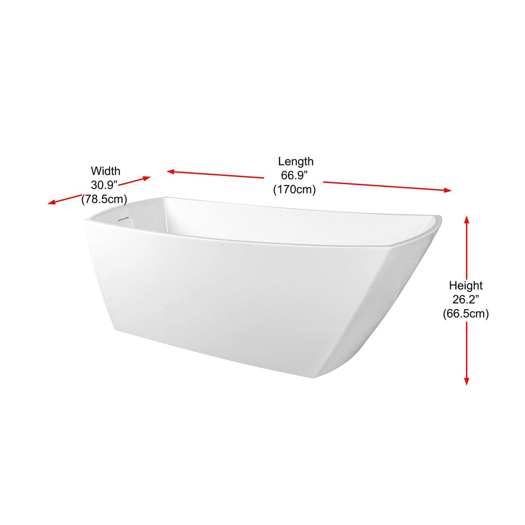 67 Inch Soaking Single Slipper Rectangular Bathtub In Glossy White - View 5 - Joshua Marshal