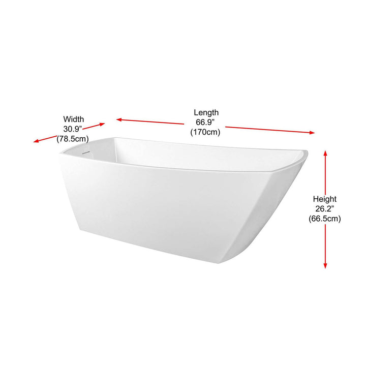 67 Inch Soaking Single Slipper Rectangular Bathtub In Glossy White - View 5 - Joshua Marshal
