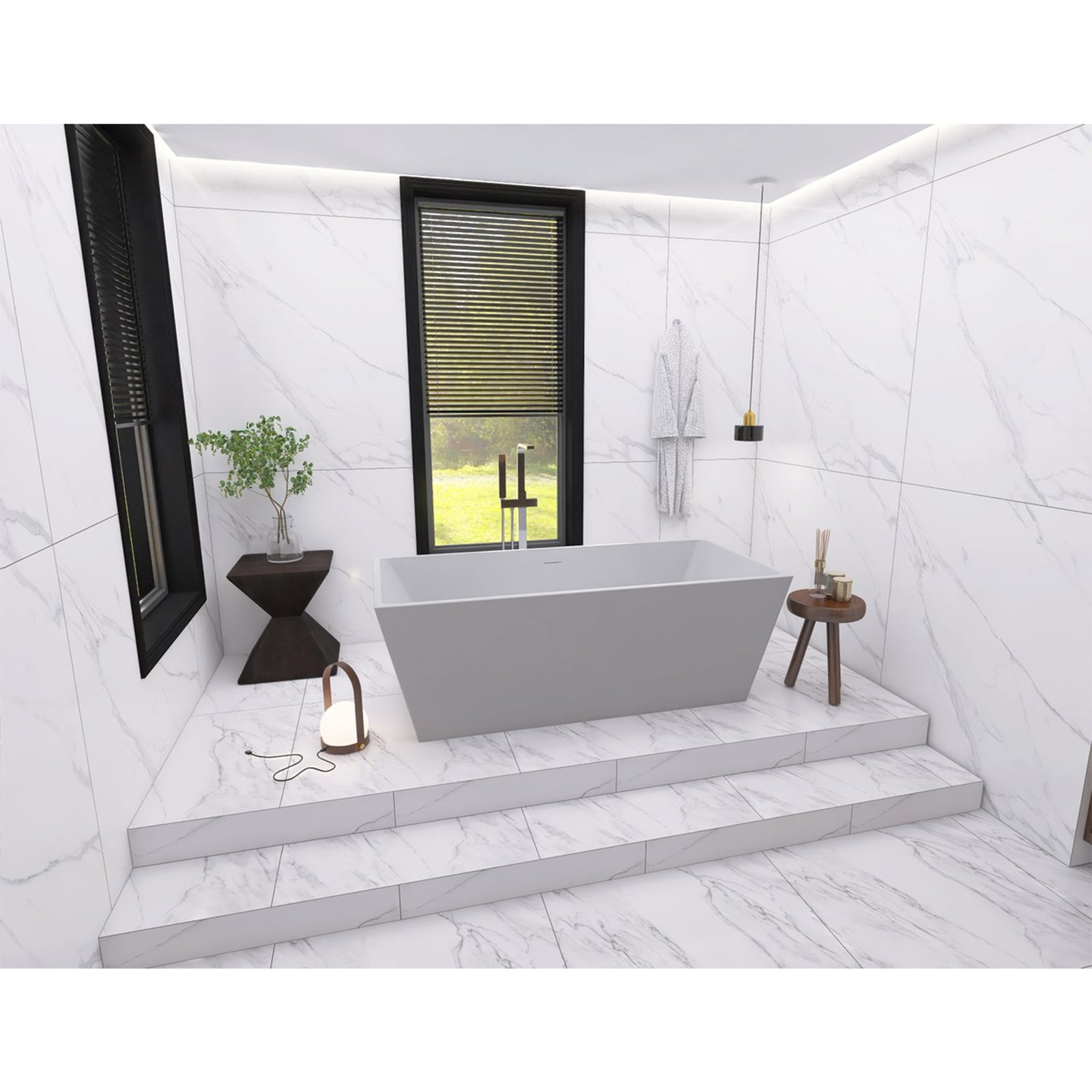 67 Inch Soaking Rectangular Bathtub In Glossy White - View 2 - Joshua Marshal