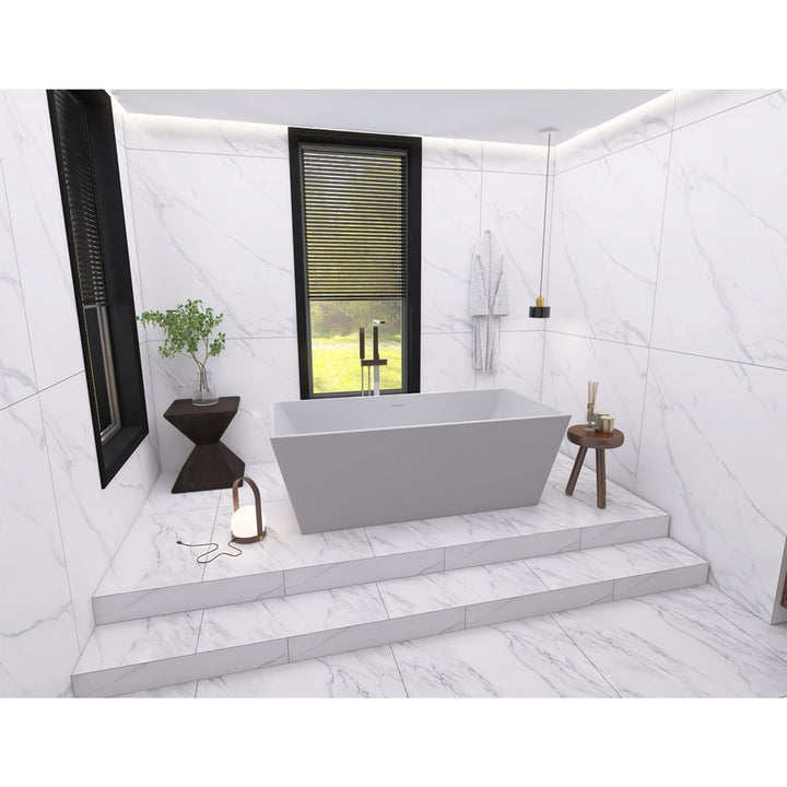 67 Inch Soaking Rectangular Bathtub In Glossy White - View 2 - Joshua Marshal
