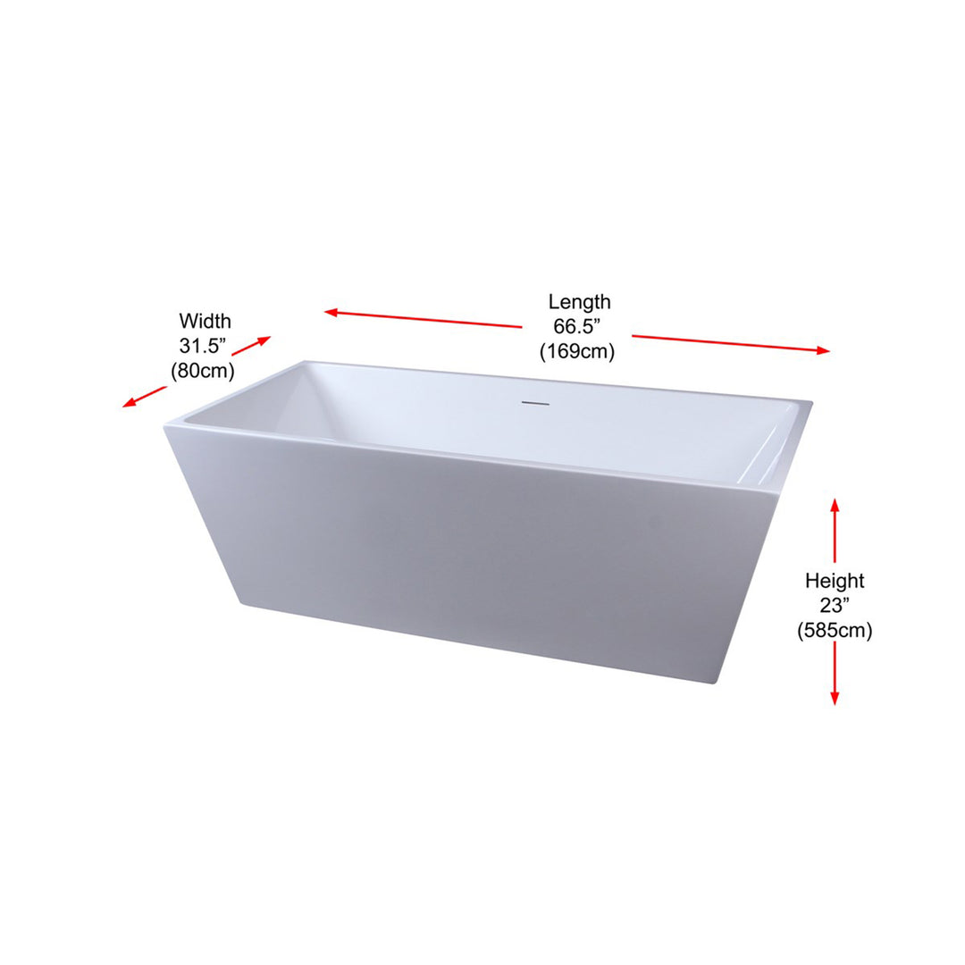 67 Inch Soaking Rectangular Bathtub In Glossy White - View 5 - Joshua Marshal
