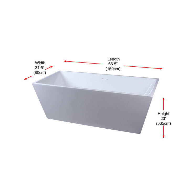 67 Inch Soaking Rectangular Bathtub In Glossy White - View 5 - Joshua Marshal