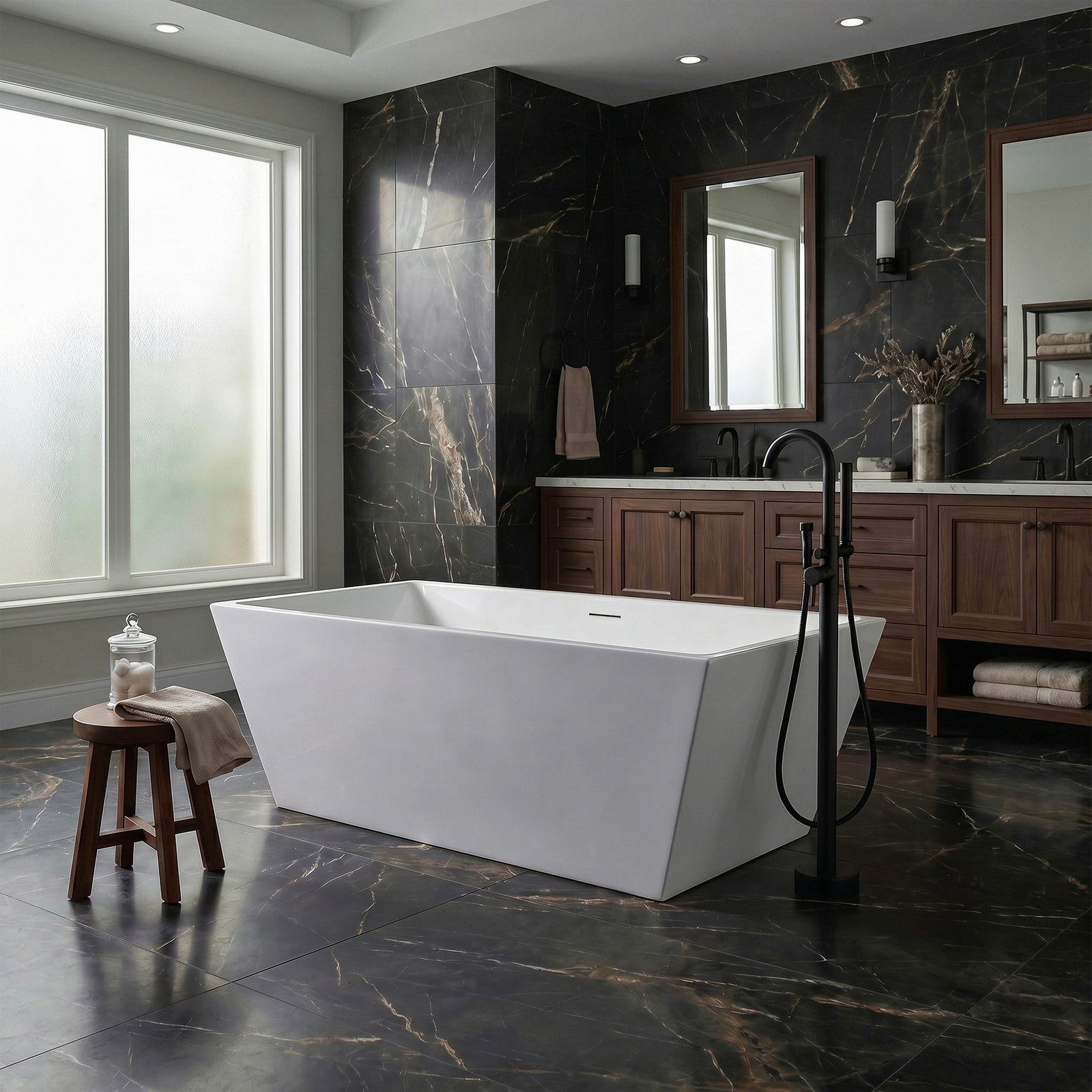 72 Inch Soaking Rectangular Bathtub In Glossy White - View 2 - Joshua Marshal