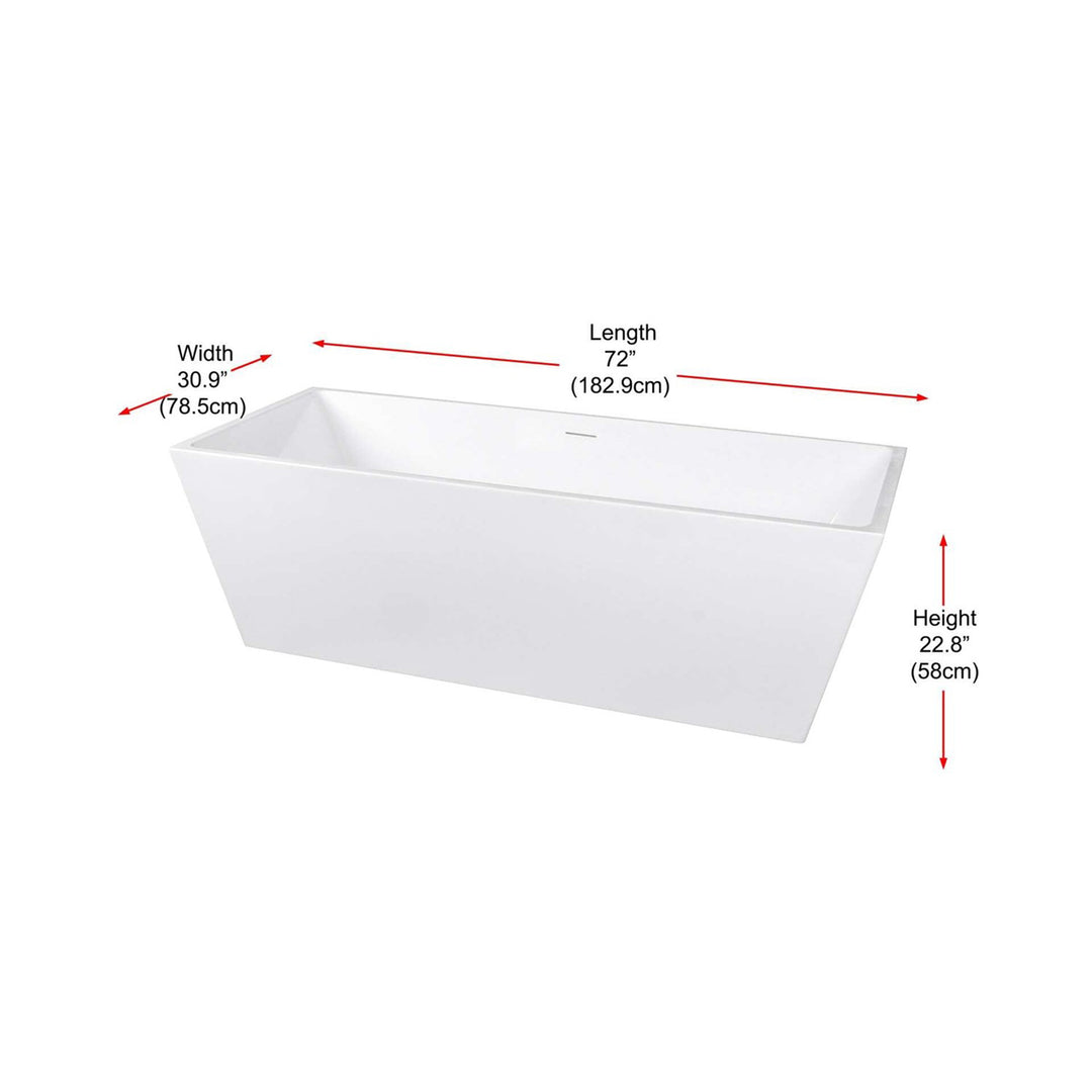 72 Inch Soaking Rectangular Bathtub In Glossy White - View 5 - Joshua Marshal