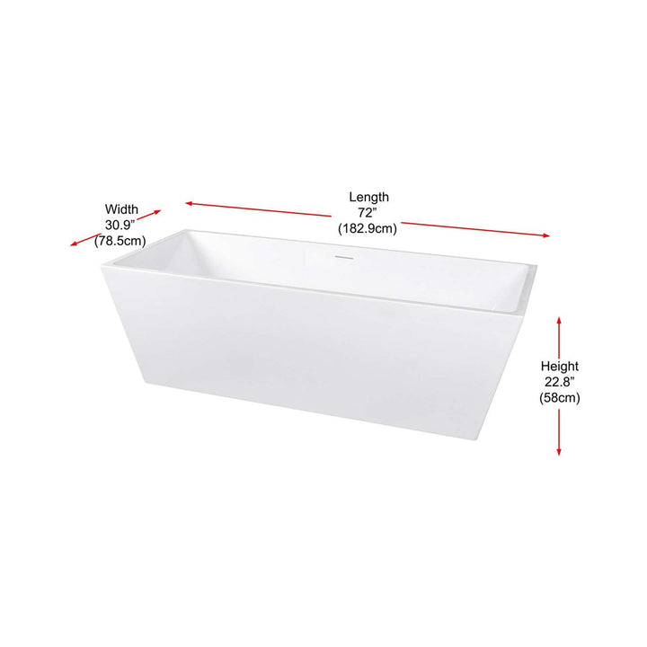 72 Inch Soaking Rectangular Bathtub In Glossy White - View 5 - Joshua Marshal