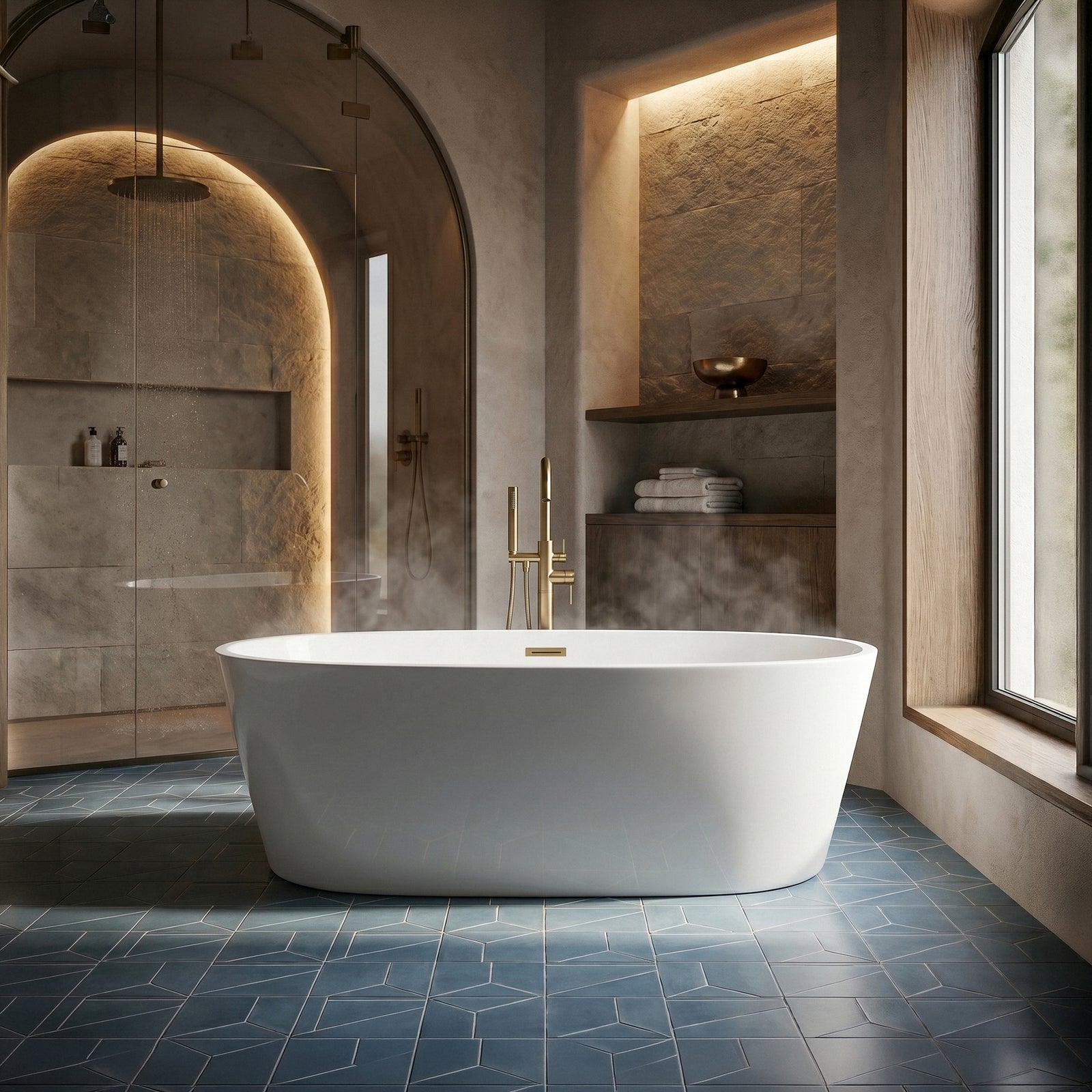 59 Inch Bathtub In Glossy White With Brushed Gold Trim - View 2 - Joshua Marshal