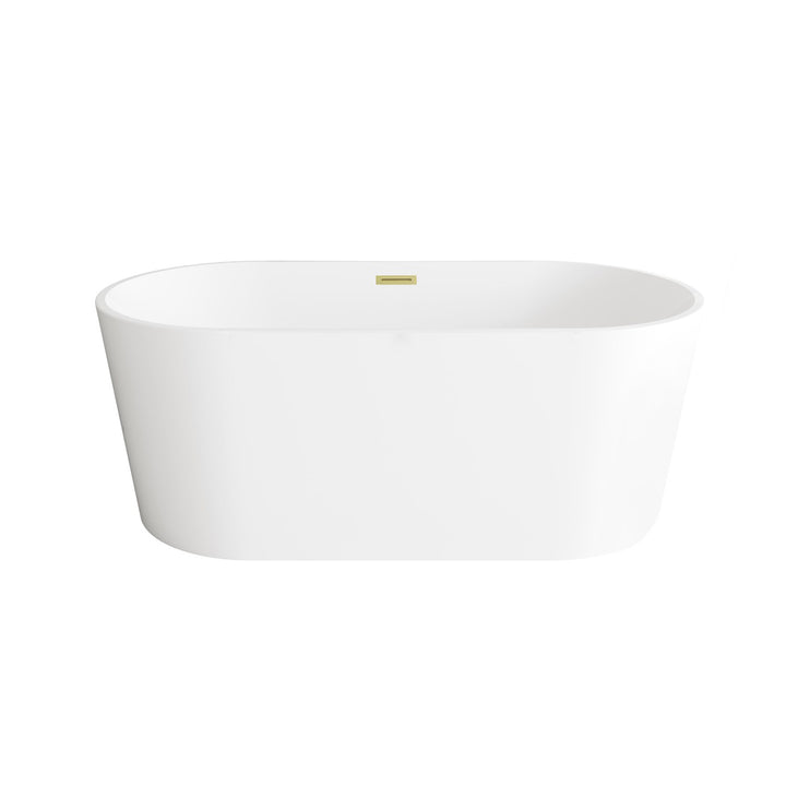 59 Inch Bathtub In Glossy White With Brushed Gold Trim - View 3 - Joshua Marshal