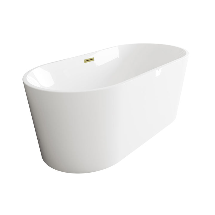 59 Inch Bathtub In Glossy White With Brushed Gold Trim - View 4 - Joshua Marshal