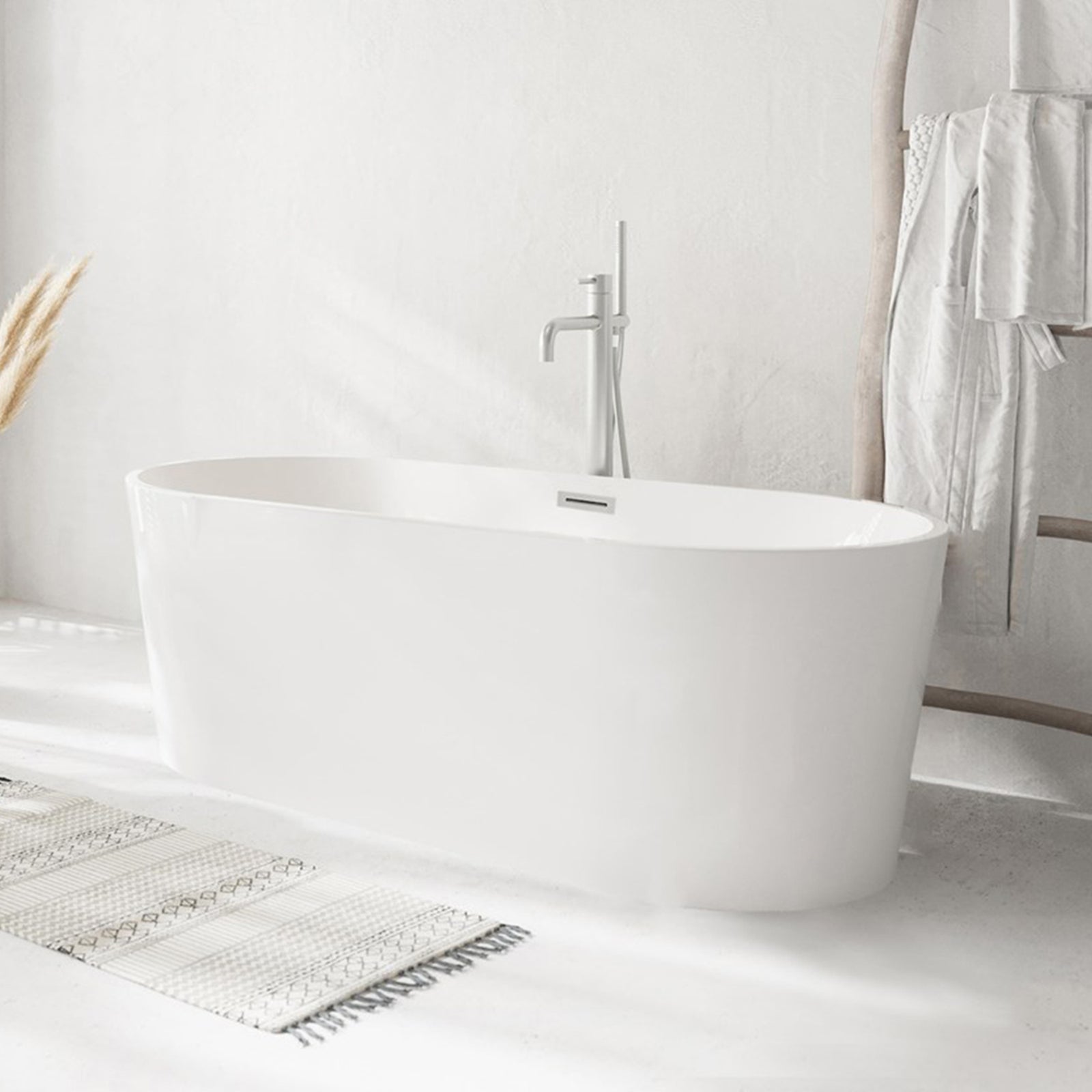 59 Inch Bathtub In Glossy White With Brushed Nickel Trim Glossy White Finish - KITCHEN & BATH by Joshua Marshal